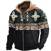 preiswerte Vintage Ethnische Hoodies-Herren Farbblock Grafikdrucke Kapuzensweatshirt Kapuzenshirts Pullover Streetwear Designer Langarm Mit Kapuze Sport &amp; Outdoor Täglich Sport Schwarz Dunkelgrün Reißverschluss Druck Frühling &amp; Herbst