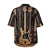 abordables Musique et guitares-Homme Instrument de musique Chemise Décontractée Chemise Boutonnée Manche Courte Mode Décontractée Décontracté Occasionnel Été Printemps Col Rabattu Boutonner Marron