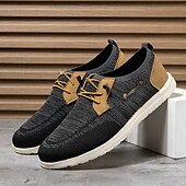 cheap Men&#039;s Sneakers-Men&#039;s Grey Knit Sport Shoes with Leather Accents and Lace-Up Design – Comfortable Casual &amp; Outdoor Footwear