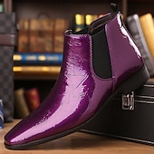 abordables Botas del Chelsea-Botines Chelsea de piel sintética de charol morado para hombre con elásticos: calzado elegante, formal e informal