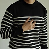 economico maglione pullover da uomo-Per uomo Pullover Maglione Maglione lavorato a maglia A coste Maglia Top regolari Lavorato a maglia Banda Girocollo Di tendenza Essenziale Da mare Da tutti i giorni Abbigliamento Autunno inverno Nero