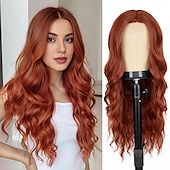 economico Parrucche trendy sintetiche-parrucca lunga per donna con riga centrale ondulata donne affascinanti parrucche realistiche dall&#039;aspetto naturale parrucca sintetica in fibra resistente al calore per uso quotidiano alle feste