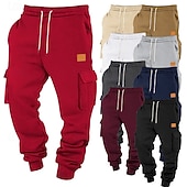 baratos Carga-Homens Calça de moletom cargo Corredor Calça esportiva Calças Com Cordão Bolsos Cintura elástica Tecido Conforto Diário Esportes Moda Casual Preto Branco Micro-Elástica