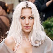voordelige Beroemdheden pruiken-Kim Kardashian geïnspireerde pruiken synthetische pruik body wave asymmetrische pruik lang platinablonde synthetisch haar dames modieus design zacht natuurlijk blond