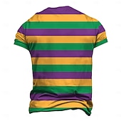 baratos Camisetas engraçadas para homens-Camiseta Masculina Listrada de Mardi Gras - Roxo Verde Ouro