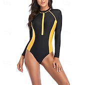 economico Rash Guards Interi-Per donna Top sottomuta Costume Intero Floreale Patchwork Stampato Cerniera Frontale Asciugatura Rapida Leggero Traspirante Manica Lunga Body costume da bagno Surf Spiaggia Sport Acquatici Estate