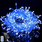 cheap Solar String Lights-10m Solar String Lights 370 LEDs with 13 Keys Remote - Warm, Cool White &amp; Blue Firecracker Lights for Holiday Party