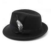 cheap Fedora Hat-Men&#039;s Kentucky Derby Hat Sun Hat Cowboy Hat Fedora Trilby Hat Black Red Woolen Vintage Style Fashion 18th Century State of Texas Daily Theme Party Solid / Plain Color Sunscreen Cosplay