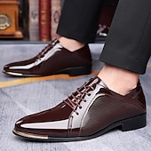 baratos Formal-sapatos sociais oxford masculinos de couro sintético envernizado – calçados sociais formais com cadarço e acabamento texturizado