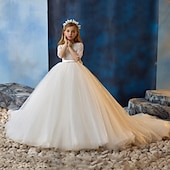 preiswerte Kleider für die Blumenmädchen-kinderkleidung Mädchen Blumenmädchen Kleid Kleid für die Erstkommunion Party Kleid Feste Farbe Ärmellos Langarm Leistung Hochzeit Party Gitter Prinzessin Süß Gitter Mitte der Wade Etuikleid Tüll-Kleid