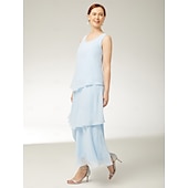 cheap Floor Length-Sheath / Column Mother of the Bride Dress Beach Wedding Elegant Simple Jewel Neck Ankle Length Chiffon Sleeveless with Tier Solid Color 2025