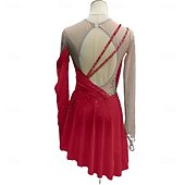 cheap Figure Skating Dresses-Figure Skating Dress Women's Girls' Ice Skating Dress Forest Green Red Sky Blue Patchwork Thumbhole Mesh Spandex Stretchy Training Practice Professional Skating Wear Crystal / Rhinestone Long Sleeve