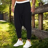 baratos Retrô-Homens Corredores Calças de linho Calças Calça verão Calças largas Cintura elástica Virilha Abaixada Tecido Conforto Respirável Comprimento total Casa Casual Diário Moda Ioga Preto Vermelho