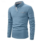 preiswerte Klassisches Poloshirt für Herren-Herren Golfhemd Golf Poloshirts Arbeit Casual Kargen Langarm Basic Modern Farbblock Patchwork Knopf Frühling &amp; Herbst Regular Fit Königliches Blau Blau Dunkelgrau Khaki Hellgrau Hellblau Golfhemd