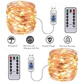 abordables Guirlandes lumineuses USB-Guirlande lumineuse LED USB élégante pour réception de mariage, 2 pièces, 5 m/10 m/20 m, télécommande 8 modes, guirlandes de fées, lampes de décoration pour mariage, Noël, vacances