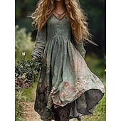 billiga Etnisk Boho Klänning-kvinnors boho klänning blommig v-ringad maxi klänning vintage klänning tryck klänning mode modern sommar våren