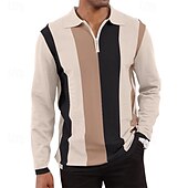 preiswerte Urlaub-Herren Poloshirt mit Viertelreißverschluss Golfhemd Täglich Festtage Viertel Postleitzahl Langarm Modisch Modern Farbblock Frühling &amp; Herbst Regular Fit Weiß Himmelblau Orange Braun Khaki Grau