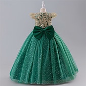 preiswerte Kleider für die Blumenmädchen-kinderkleidung Mädchen Blumenmädchen Kleid Party Kleid Farbblock Ärmellos Leistung Hochzeit Party Krawattenknoten Schön Süß Polyester Maxi abendkleider Schaukelkleid A Linie Kleid Sommer 4 Jahre +