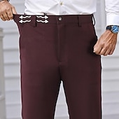 preiswerte Schlank-Herren Anzughosen Hose Hosen Anzughose Tasche Elastische Taille Gerade geschnitten Glatt tragbar Knitterfrei In voller Länge Formal Hochzeit Geschäft Elegant Modisch Schwarz Rote