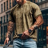 cheap Casual Henley Tee-Men&#039;s Henley Shirt Tee Short Sleeve Solid Color Plain Distressed Buttons Washed Henley Outdoor Casual Daily Summer Spring &amp;  Fall Black Gray Navy Blue Henley T-Shirt