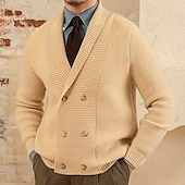 abordables suéter de la rebeca de los hombres-Hombre Vestido Suéter Chaqueta de Punto Suéter de punto Estriado Tejer Tops regulares Abotonar Bolsillos laterales Color sólido Diseño Moda Clásico Ropa Cotidiana Cita Ropa Otoño invierno Negro Color