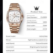 halpa Kvartsikellot-OLEVS miesten tankokello minimalistinen timanttikello muotipuku analoginen kvartsikello miesten kellot suorakulmainen vedenkestävä ruostumaton teräs hohtava päivämääräkello Valentinsdaglahja miehille