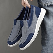 levne Pánské nazouváky a mokasíny-pánské béžové plátěné slip-on mokasíny – lehké prodyšné boty pro volný čas pro každodenní nošení a outdoorové aktivity