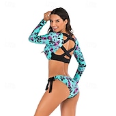 halpa Ihottumavartiot-Naisten Rashguard-uimapuku UV-aurinkosuojaus UPF50+ Hengittävä Pitkähihainen Spandex Uima-asut Uimapuku 2-osainen Avoin selkä Uinti Lainelautailu Hiekkaranta Vesiurheilu Kukat Kesä Kevät Syksy