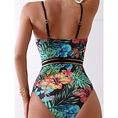 cheap One-pieces-Women&#039;s Swimwear One Piece Swimsuit Backless Zipper Vacation Tropical Floral Graphic Halter Neck Sleeveless Bathing Suits