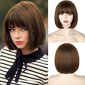 economico Parrucche trendy sintetiche-parrucca corta bob con frangia parrucca bob dritta per donna parrucca bob fibra resistente al calore per cosplay