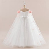 cheap Flower Girl&#039;s Dresses-Flower Girl Dress Kid&#039;s Girls&#039; Princess Dress Performance Wedding Party Elegant Beautiful Mesh Solid Color Sleeveless Crew Neck Light Pink White 4 years+