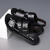 abordables Sandales de Vacances-sandales en similicuir pour hommes avec sangles à double boucle – chaussures d&#039;été décontractées confortables et antidérapantes pour l&#039;extérieur