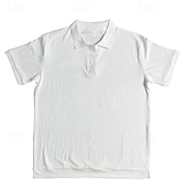 preiswerte Klassisches Poloshirt für Herren-Herren Rippenstrick-Top Muskelshirt Arbeit Lässig Klassisch Kurzarm Basic Modern Einfarbig Knöpfe Frühling &amp; Sommer Schmale Passform Schwarz Weiß Burgunderrot Hellgrau Khaki Rippenstrick-Top