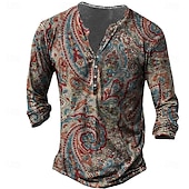economico Stile etnico-Per uomo maglietta Camicia Henley Magliette Pop art Tribale Henley Giallo Rosso Blu Stampa 3D Plus Size Esterno Giornaliero Manica lunga Bottone giù Stampa Abbigliamento Originale Moda Vintage