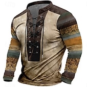 baratos Moletons 3D masculinos-Homens Floral Moletom Moletom Manga Longa Moletom Decote V Étnico Estampado Com Cordão Primavera Outono