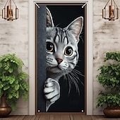 cheap Door Covers-Cute Cats Door Decorations Door Covers Animal Hide and Seek Door Tapestry Door Curtain Decoration Backdrop Indoor/Outdoor Door Banner for Front Door Farmhouse Peekaboo