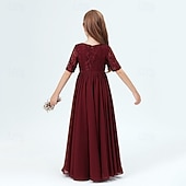 abordables Robes de fête-Enfants Fille Robe de fête Couleur unie Demi Manches Utilisation Maille Princesse Doux Maille Mi-mollet Robe Fourreau Robe en Tulle Eté Printemps Automne 2-12 ans Vin
