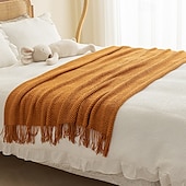 cheap Blankets &amp; Throws-Throw Blanket with Tassel, Knit Throw Blankets Soft Cable Knitted Throw Blankets for Couch Stripe Spring Fall Blanket for Bed Sofa Cozy Lightweight Throw Blankets Scarf for Girls Boys