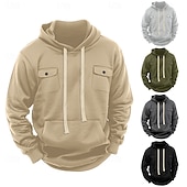 abordables sudaderas basicas hombre-Hombre Sudadera Sudadera con capucha de lana Sudadera táctica con capucha Negro Verde Ejército Caqui Gris Ligero Gris Oscuro Con Capucha Plano Bolsillo Casual Diario Ropa de calle Básico Casual