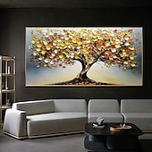 preiswerte Blumen-/Botanische Gemälde-handgemaltes 3D abstraktes Goldbaum-Ölgemälde auf Leinwand, farbenfrohe Baumlandschaft, minimalistische Schwarzgoldstruktur, Spachtelkunst, Naturnachtlandschaft, Weihnachtsdekor, kein Rahmen