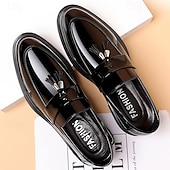 levne Poloformální-pánské černé lakované střapcové mokasíny – elegantní slip-on společenské boty pro formální události, svatby a obchodní oblečení