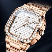 halpa Kvartsikellot-OLEVS miesten tankokello minimalistinen timanttikello muotipuku analoginen kvartsikello miesten kellot suorakulmainen vedenkestävä ruostumaton teräs hohtava päivämääräkello Valentinsdaglahja miehille