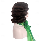 baratos Perucas Históricas-Peruca dos anos 1920 Ondas Digitais Peruca Cacheada Curta Vintage para Mulheres Perucas Sintéticas Resistentes ao Calor Perucas Cheias de Cosplay Fantasia de Halloween