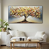 preiswerte Blumen-/Botanische Gemälde-handgemaltes 3D abstraktes Goldbaum-Ölgemälde auf Leinwand, farbenfrohe Baumlandschaft, minimalistische Schwarzgoldstruktur, Spachtelkunst, Naturnachtlandschaft, Weihnachtsdekor, kein Rahmen