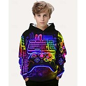 billiga Pojkens 3D Sporter &amp; Spel-Pojkar 3D Grafisk Spel Huvtröja Långärmad Vår Höst Mode Streetwear Barn 4-12 år Huva Utomhus Ledigt Dagligen Normal