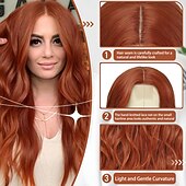 billige Syntetiske trendy parykker-cosplay lang kobberparykk 26 tommer midtdel syntetisk parykk realistiske gaver festparykker til kvinner daglig bruk fargerike parykker