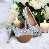 halpa Puolimuodollinen-naisten hopeakivikoristeiset korkokengät – lumoavat morsius- tai iltakengät häihin ja erikoistilaisuuksiin