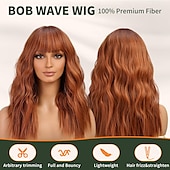 abordables Perruques Synthétiques Sans Bonnet-perruque avec frange perruques ondulées pour femmes perruque de cheveux synthétiques bouclés longueur d&#039;épaule pour fête utilisation quotidienne