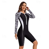 billige Utslett vakter-Dame Rash-guard One-Piece Badetøy UV Solbeskyttelse UPF50+ Hurtigtørkende Langermet Spandex Kroppsdrakt Badedrakt Forside Glidelås Svømming Surfing Strand Vannsport Treningsklær Trykket Sommer
