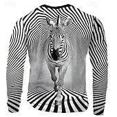 cheap 3D T shirts-Men's Zebra Print T Shirt Long Sleeve T shirt 3D Print Crew Neck Shirt Fashion Exaggerated Street Daily Black Summer Spring Fall Clothing Apparel S M L XL XXL XXXL
